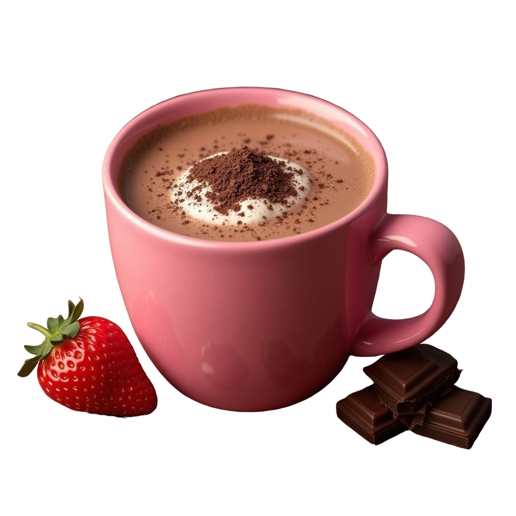 Pink cup with strawberry cocoa